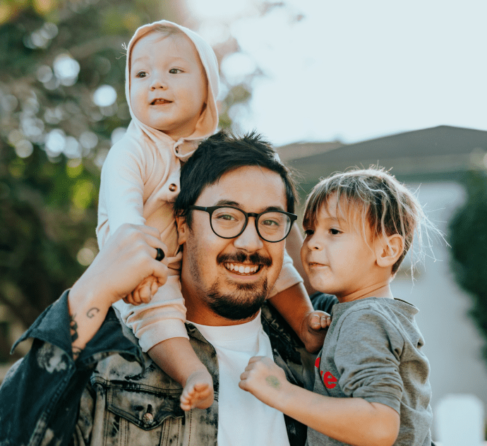 Happy father with kids