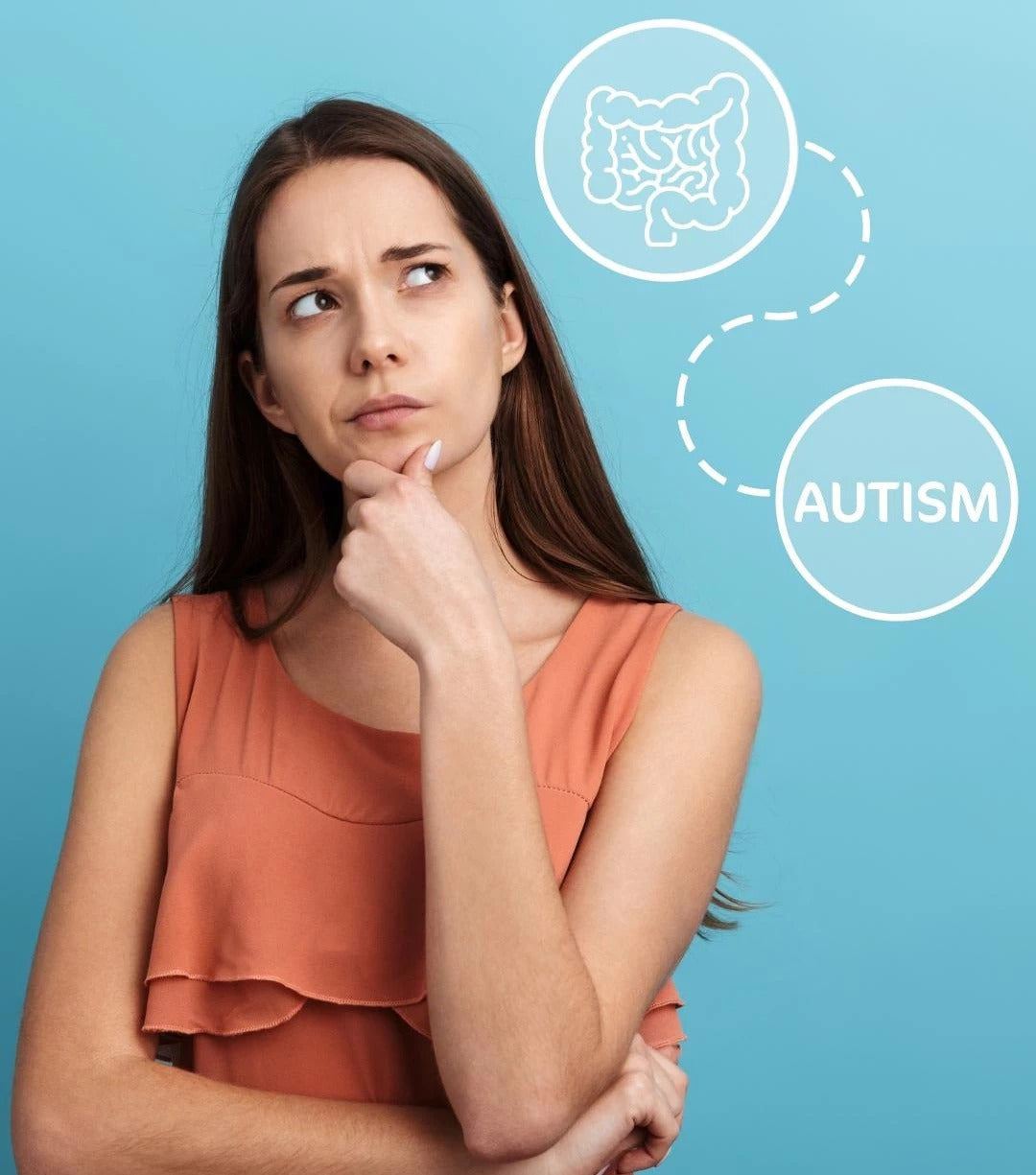 A woman thinking about the link between autism and gut health