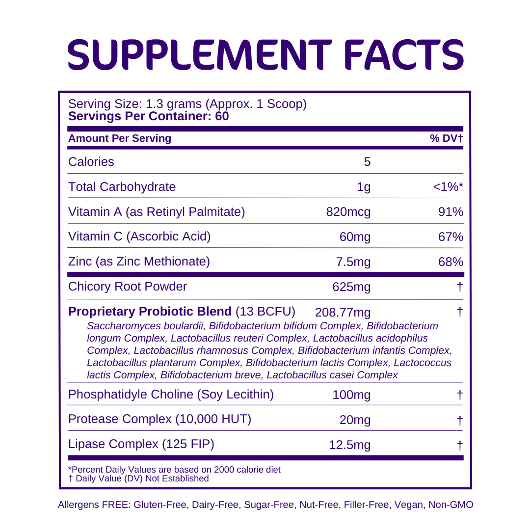 Bio-Heal 5-In-1 Probiotic Powder Supplement Facts